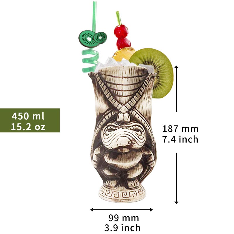 LINALL Tiki Mugs â€“ Ceramic Tiki Mug 15.2oz/450ml, Kane King Cocktail Mug for Mai Tai, Punch, Pina Colada, and Tropical bar Drinks - TIKI0038 (15.2oz/450ml Butt) - Image 2
